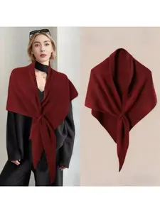 1 piece of autumn and winter solid-colored wool blend cross-triangle knitted shawl, fashionable versatile warm neck-protecting scarf and outer vest, Trendy Solid Shawl