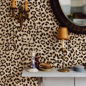 JiffDiff Leopard Print Peel and Stick Wallpaper Waterproof Removable Self Adhesive Textured Wall Paper Yellow Funky Cheetah Contact Paper for Bedroom and Bathroom 120"X17.3" 14.4 sq ft
