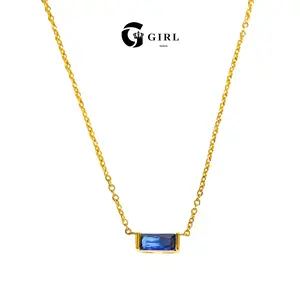 GGIRL Birthstone Necklace Minimalist Dainty Baguette Charm 18K Gold Plated Necklace Gemstone Jewelry Fashion Jewelry Gift for Holiday Haul Christmas Birthdays Anniversaries Personalized Gift for Her