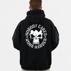 Nobody Cares Work Harder, Workout Top Funny Skull Men Top, Gym Rat Back Side Printed Hoodie, Weightlifting Shirt, Unisex Sweater Pullover Tee