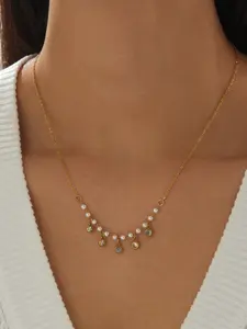 Stainless steel gold delicate pearl and crystal drop necklace for women Dainty pearl necklace