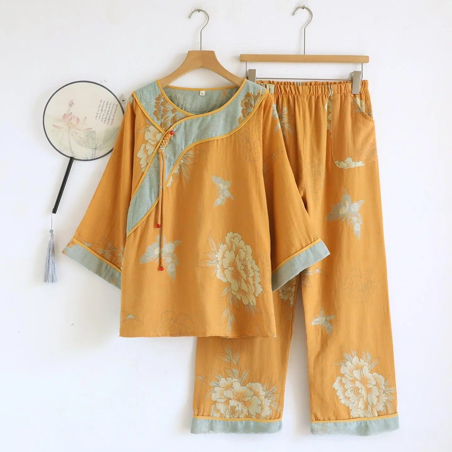 Women's Short-Sleeve Chinese Style Cotton Pajama Set, Women's Sleepwear & Loungewear for Daily Lounging