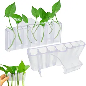 2 count 7 Holes Upgraded Aquarium Plant Holder, Aquatic Plant Cup for Tank, Fish Tank Plant Holder with Long Hook, Aquarium Feeder for  Decorations on Top of Tank (Transparent-2PC)