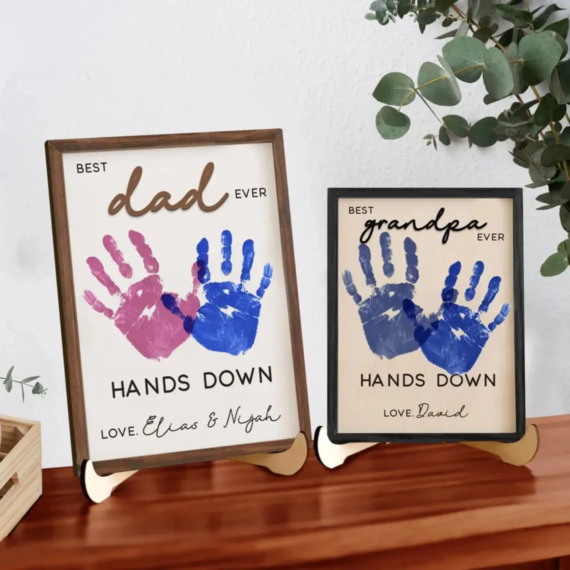 Hands Down Best Dad Ever Personalized Engraved Wooden Sign – Handmade Father’s Day Gift Ideas 2026, Custom Handprint Keepsake, Father’s Day Gifts for Dad