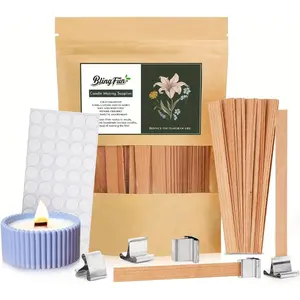 150pcs Wood Wicks for Candles Making,50pcs Wooden Candle Wicks,50pcs Wick Stickers,for Soy Wax, Beeswax, Coconut Wax - DIY Candle Making Supplies for Beginners & Professionals