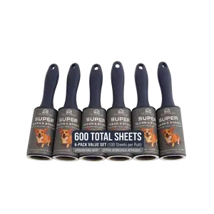 Extra Sticky Lint Roller 6-Pack | 600 Sheets | Pet Hair Remover | Straight-Cut