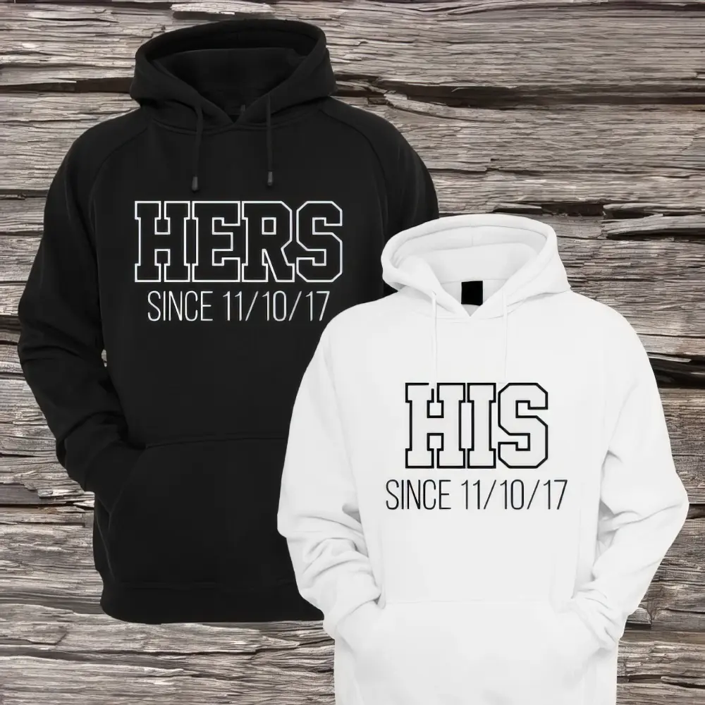 His & Hers Couple Matching Hoodies - Custom Embroidered Sweatshirts for Partners