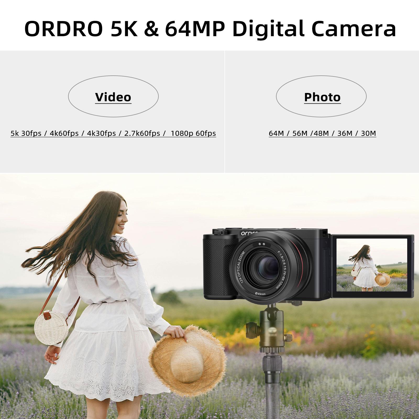 ORDRO G730 Digital Video Camera for Photography,Autofocus AF/MF Point and Shoot Vlogging Camera,12X Optical Zoom 3.2” 270°LCD Flip Screen