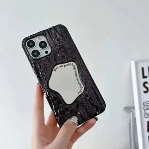 Fashion Bark Pattern Phone Case For iphone 14 15 Plus 14 15 Pro Max Luxury Shine Mirror Makeup Phone Back Cover