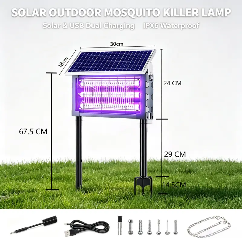 Solar LED Mosquito Killer Lamp - 395nm UV Light Electric Bug Zapper, Solar & USB Dual Charging Outdoor Insect Trap, IPX6 Waterproof 3000V High Voltage Fly Trap for Garden, Yd, Farm