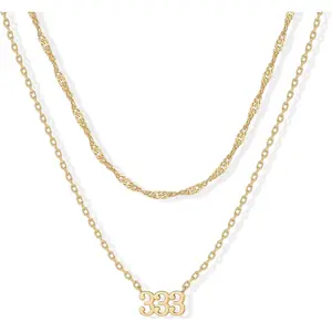 Gold Plated Angel Number Pendant Layering Necklace for Women | 999 Lucky Numerology Singapore Chain Necklace