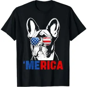 Merica French Bulldog Frenchie Dog American Flag 4th Of July T-Shirt