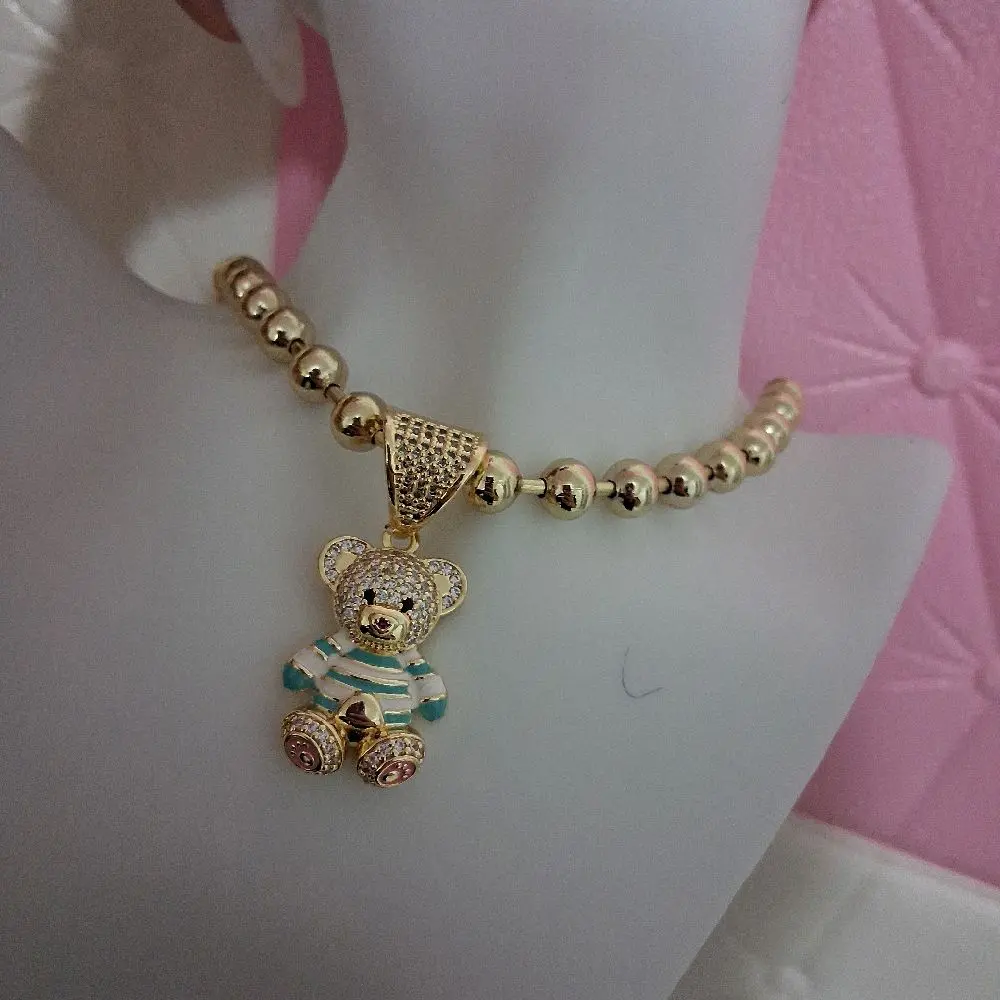 Adjustable 18;-inch bead chain with teddy bear pendant 14 k gold laminated