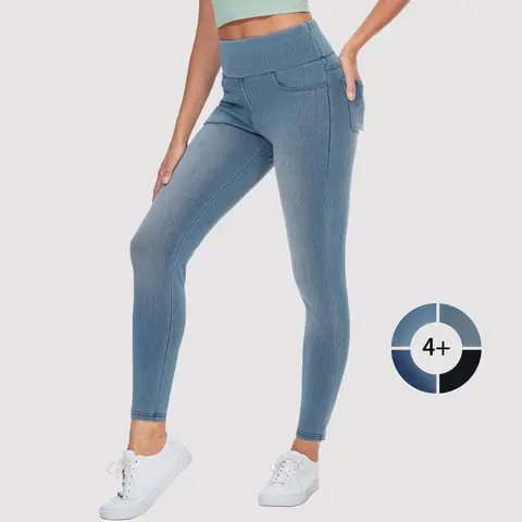 THE GYM PEOPLE Women's High Waisted Skinny Cotton Jeggings - Pull-On, Tummy Control, 4 Pockets, Ultra Stretch Blend Fabric, Sporty Chic Trouser for Work & Outdoor Activities, All Season Bottoms