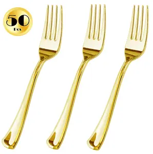 JL Prime 50 Piece Gold Plastic Forks Bulk Set, Gold Plastic Cutlery Set, Heavy Duty Utensils for Party & Wedding, Disposable Gold Flatware, Gold Plastic Forks 50 Pack Hand Metallic