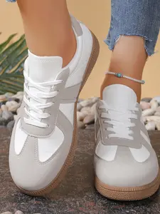 New Women's Flat Board Shoes, Casual Sports Sneakers, Low Top, Fall & Spring, Trendy Agony Style, Comfortable Daily Wear, Casual Sporty Sneakers
