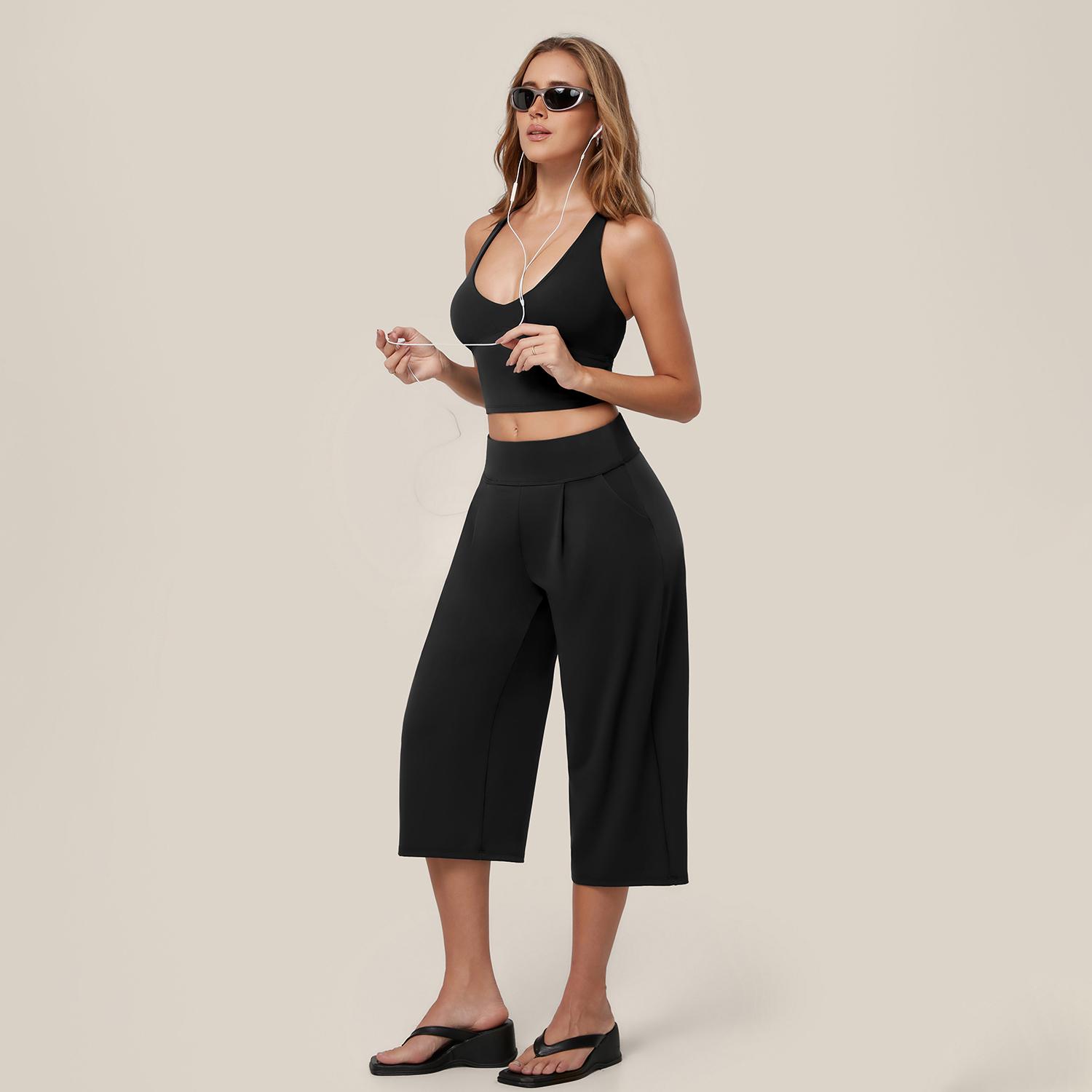 TIMEOFF Women's 2 Piece Active Outfit, Crisscross Back V-Neck Crop Sports Bra & High Waist Pocket Culottes, Soft Stretchy Fabric, Convenient Storage for Yoga, Workout & Daily Casual Streetwear summerwins TIMEOFF Women's 2 Piece Active Outfit, Crisscross Back V-Neck Crop Sports Bra & High Waist Pocket Culottes, Soft Stretchy Fabric, Convenient Storage for Yoga, Workout & Daily Casual Streetwear summerwins