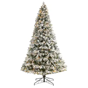 9' Flocked Vermont Mixed Pine Holiday Christmas Tree with Metal Frame, 650 LED Lights, 1960 Bendable Branches, Festive Decor & Ornaments Compatibility