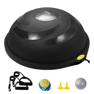 VEVOR Half Exercise Ball Trainer,  26 inch Balance Ball Trainer, 1500lbs Capacity Stability Ball, Yoga Ball with Resistance Bands & Foot Pump, Strength Fitness Ball for Home Gym Full Body Workout Black