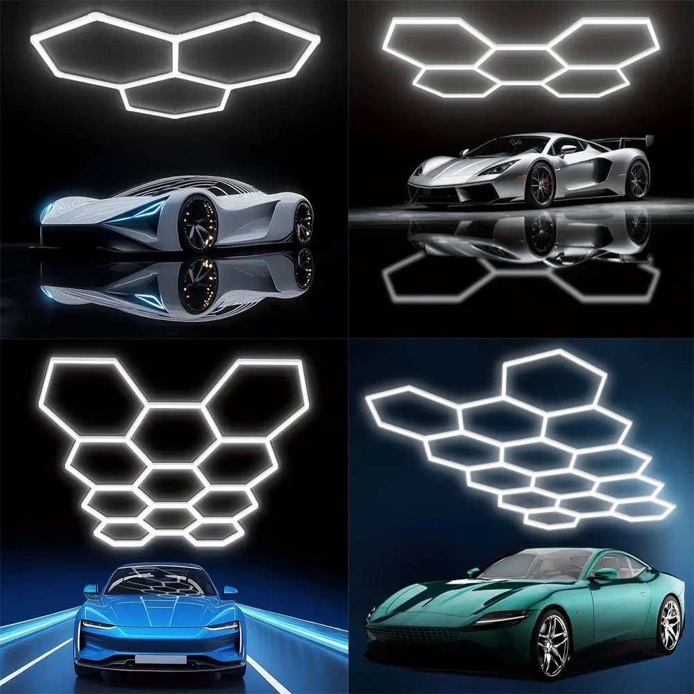 Hexagon LED Garage Light, Super Bright 105W 12600LM 65000K Daylight White LED Car Garage Light, 3/5/8/11/14 Hexagonal Grids for Garage, Shopping Mall, Workshop and Car Detailing etc.Dealsforyoudays