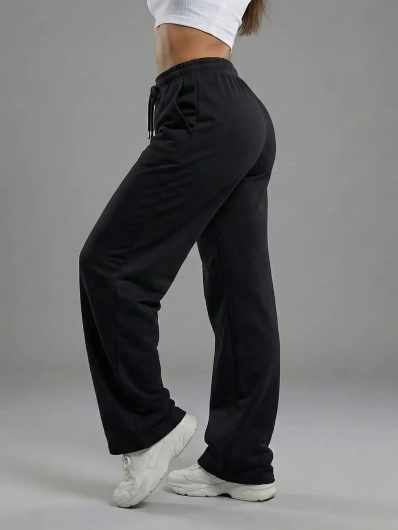 Women's lightweight mixed-color grey wide-leg sweatpants