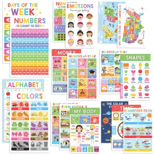 Educational Posters for Toddlers - 18 Colorful Laminated Charts for Preschool & Kindergarten - Waterproof & Tear-Resistant - International Warranty Included