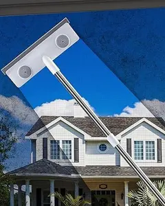 Mesh Screen Cleaner, Glass Wiper, Dust Paper Clip3 in 1 Wet and Dry Screen Cleaner with Long Handle Wiper for Shower, Glass, Floor, Tile Walls,  Windshield, White