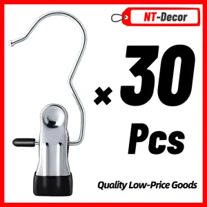 NT-Deco 20/10pcs Stainless Steel Laundry Hooks & Boot Hangers Clips - Heavy-Duty Rust-Resistant Clothespins with Secure Grip, Space-Saving Portable Design for Closet, Travel, Home Organization (Pants, Jeans, Towels, Hats, Bags) Organiser