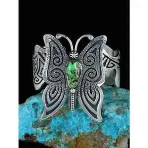 Navajo Carico Lake Turquoise Butterfly Sterling Silver Cuff Bracelet