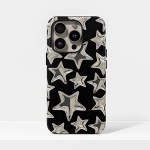 Silver Star Case, Rugged, Y2k, Black, Star Shape,Suitable for Iphone 11/12/13/14/15/16/17 Pro Promax Plus Air