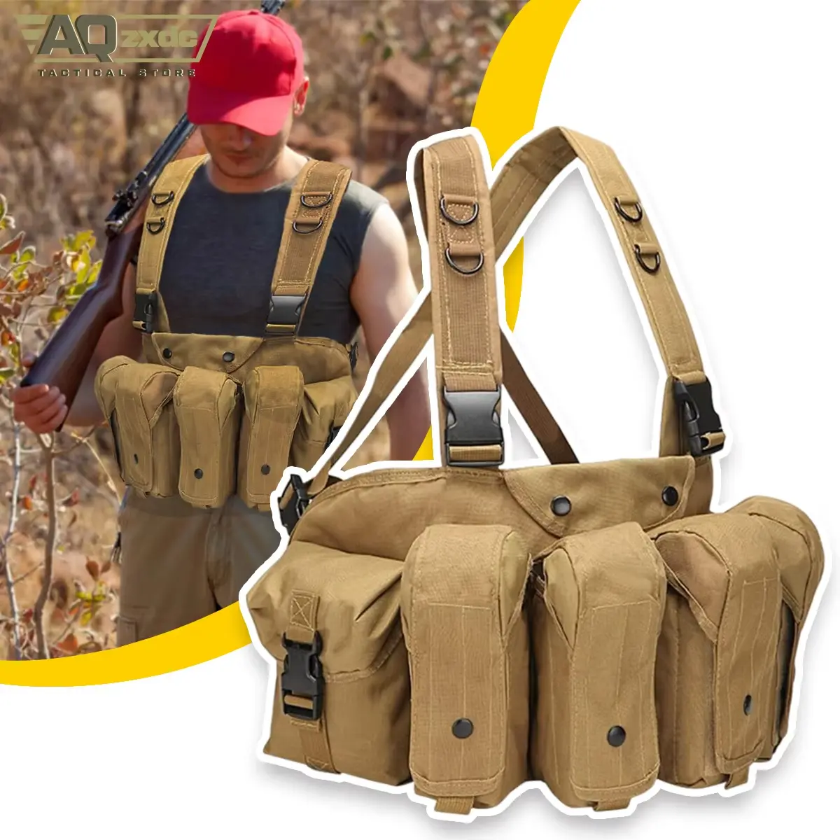 AQzxdc Outdoor Tactical Vest Lightweight Quick Release Combat Training Tactical Chest Hanger Tactical Magazine Bag for Hunting Protective Gear Activewear