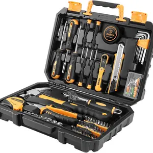 DEKO 100 Piece Home Repair Tool Set,General Household Hand Tool Kit with Plastic Tool Box Storage