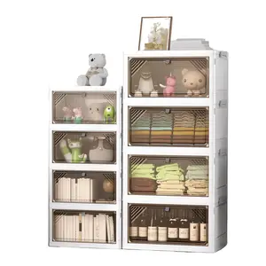 4 Tier Plastic Storage Bins with Drawers - Foldable Stackable Storage Bins with Lids - Closet Craft Organizers and Storage - 24QT Plastic Drawer Storage for Bedroom Study Toy Room Office