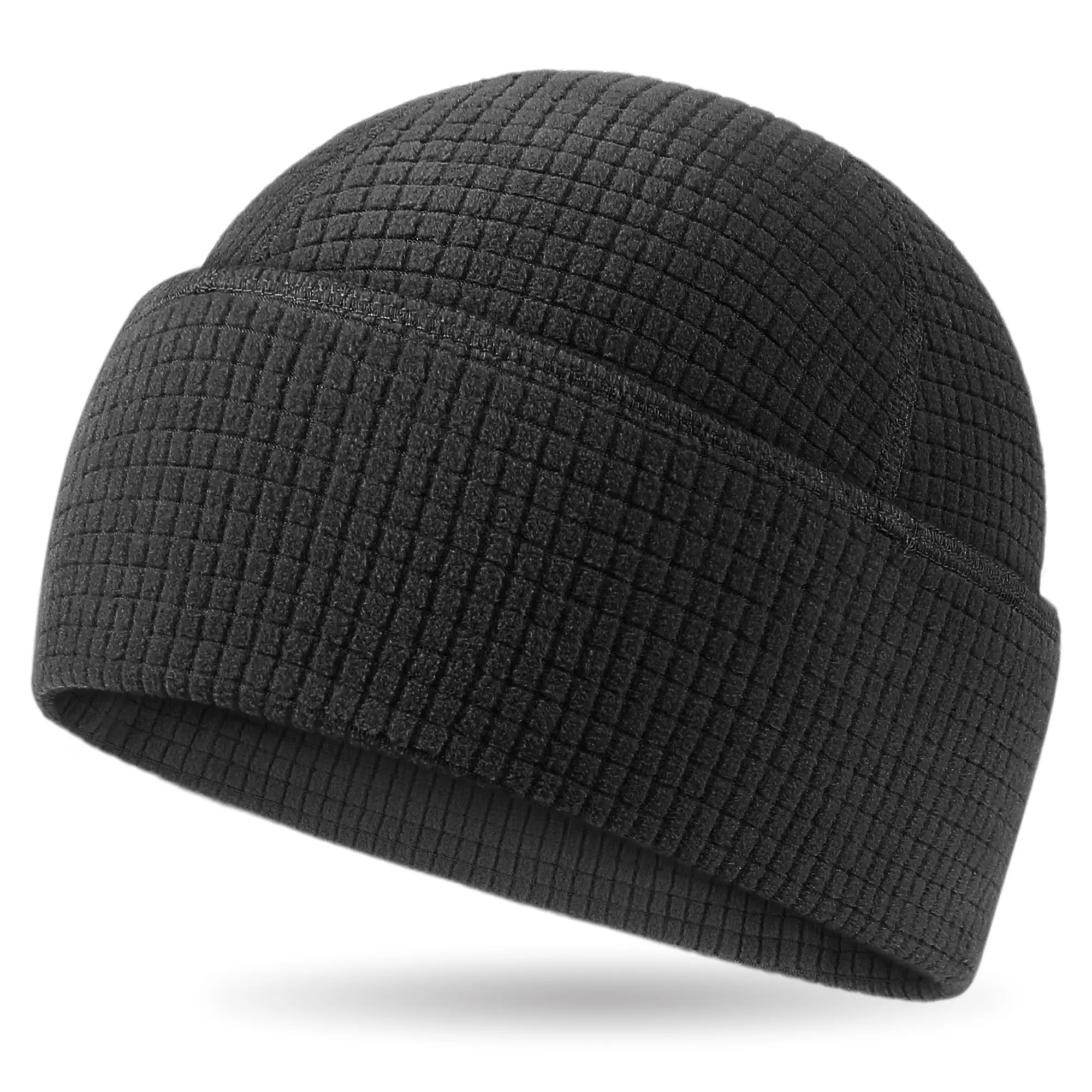 OUTDOOR SHAPING Tactical Beanie for Men - Grid Fleece Cuffed Watch Cap, Warm Lightweight Breathable Skull Cap, Keep Warm Sweat Absorbing Moisture-Wicking Thermal Insulating Hat, Helmet Liner for Outdoor Running, Keep Warm Hats, Sweat Absorbing Hats