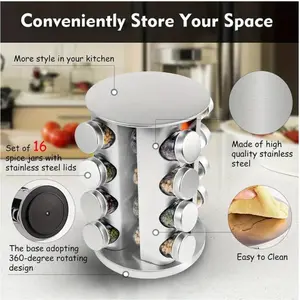 360 Degree Rotating Thick Multi-Layer Spice Rack, Stainless Steel Condiment Bottle Set, Countertop Storage Shelf, No Drilling Required