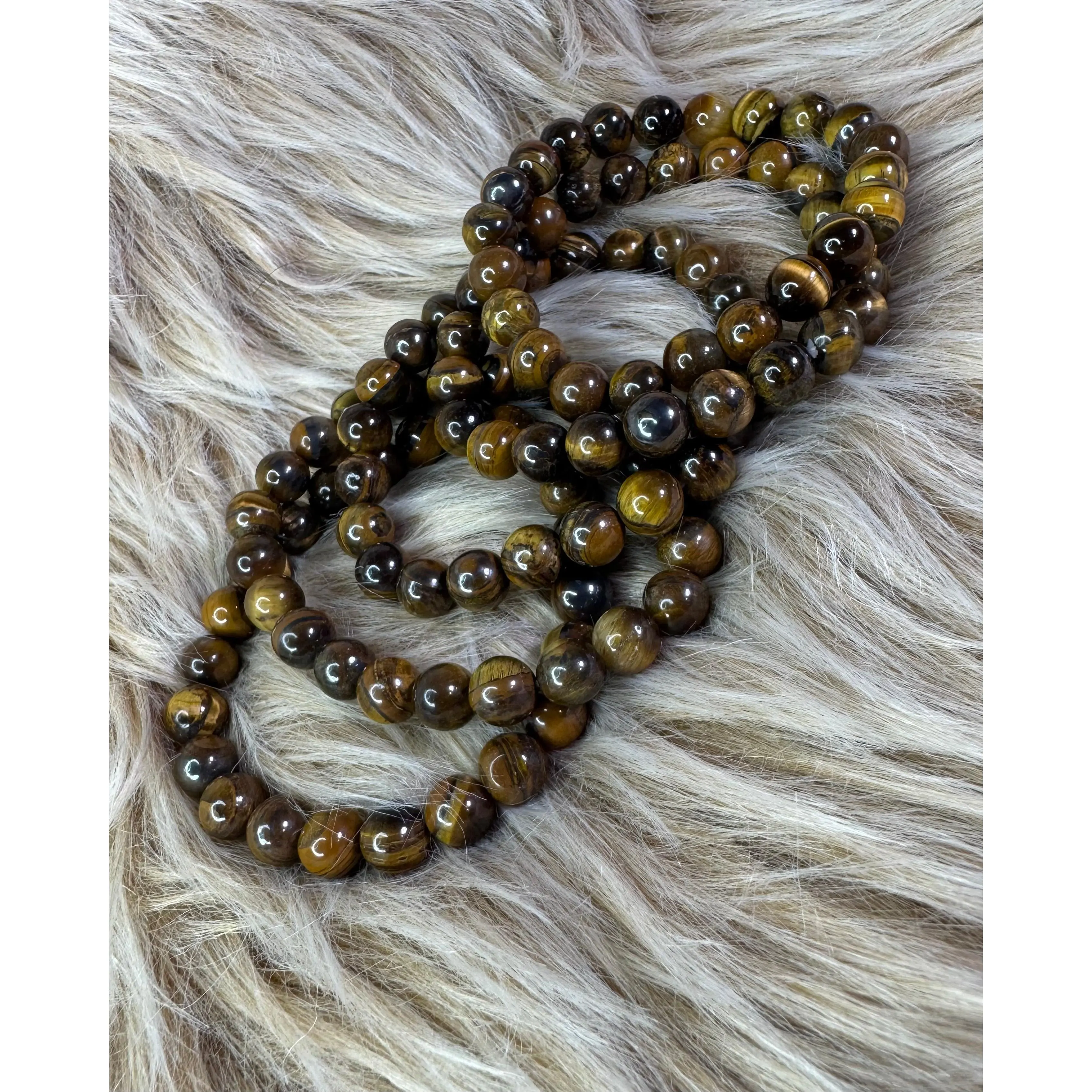 Tiger Eye 8mm Sphere Bracelet - Dark Brown Beads with Tiger Eye Design