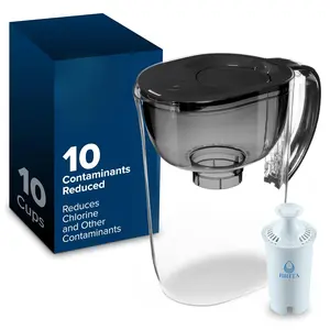 10 Cup Water Filter Pitcher, 1 BritaPlus Filter, Everyday, Black (Package May Vary)