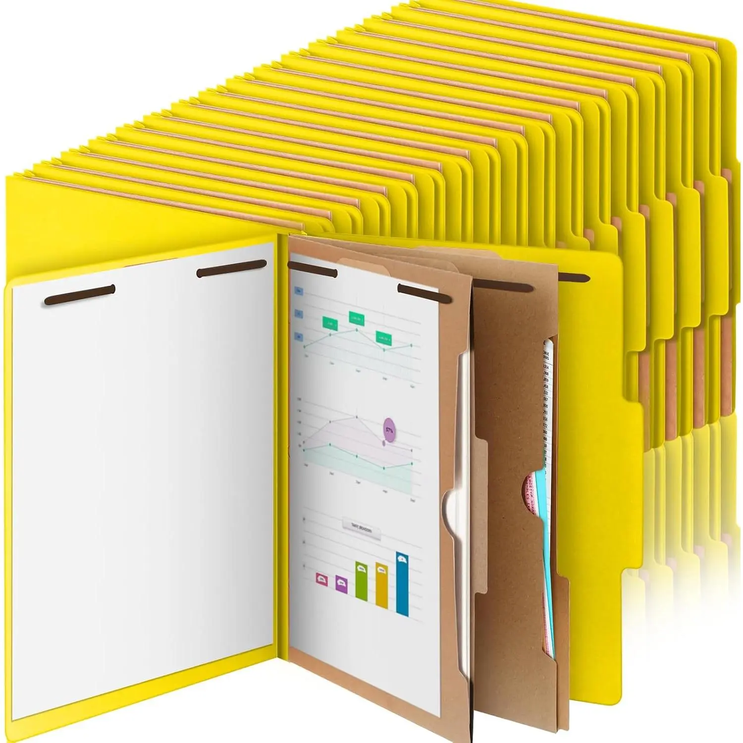 36 count Classification Folder Letter Size,2 Pocket Divider Pressboard File Folder Bulk,2 in Expansion,2 Prong Fastener, to School Heavy Duty File Organizer for Student, Teacher (Yellow)