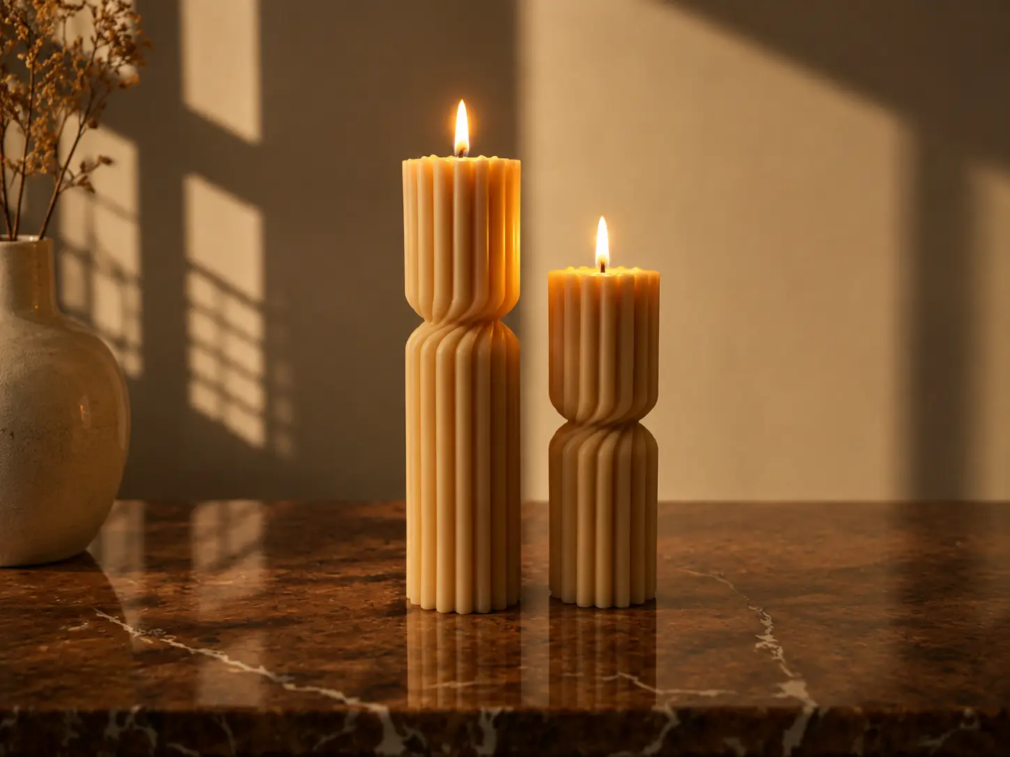 Set of 2 Twisted Ribbed Pillar Candles