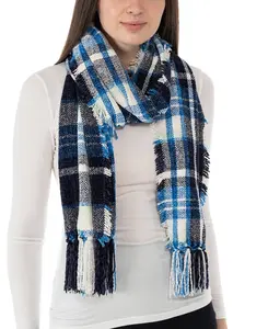 Charter Club Women's Blue Chenille Square-Plaid Scarf