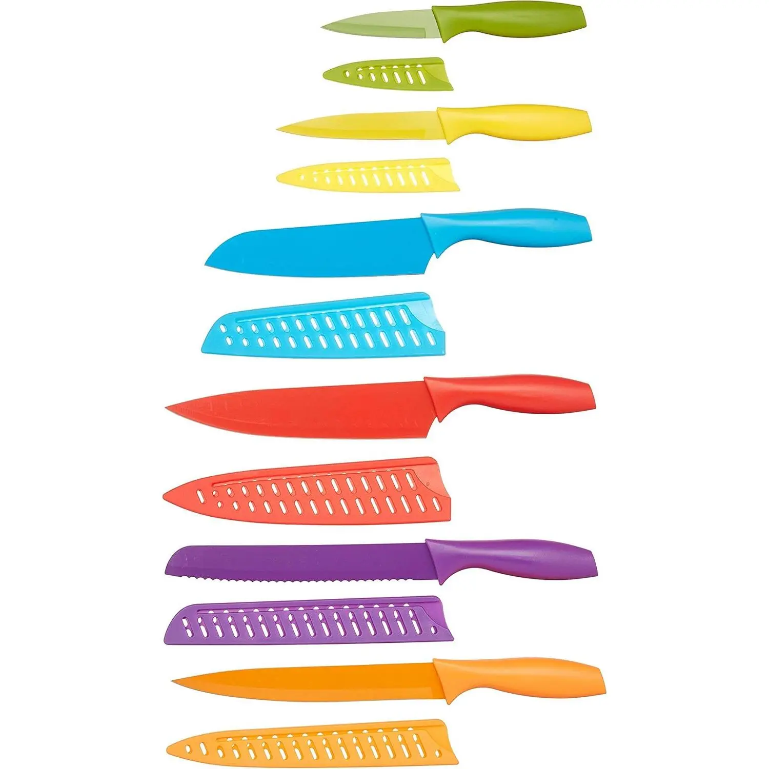 Multicolored 12-Piece Color-Coded Kitchen Knife Set - 6 Knives, 6 Blade Guards, Dishwasher Safe, Ergonomic for Home Cooking & Veggies Prep, Compact And Space-Saving