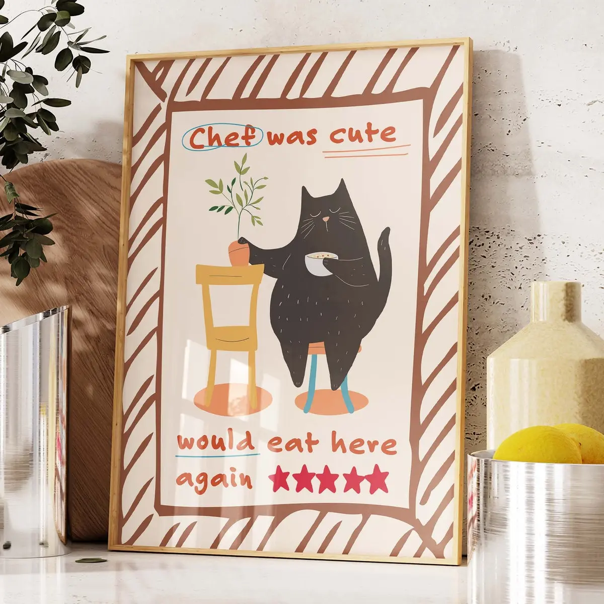 Kitchen Decor, Funny Cats, Kitchen Wall Art, Kitchen Decor, Cute Cooking Art, Black Cat Print, Chef Was Cute Print, Room Decor