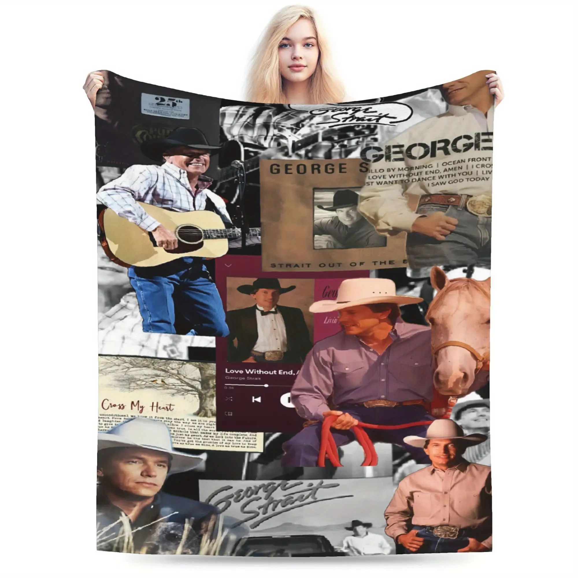 George Strait Country Music Flannel Blanket - Ultra-soft, cozy throw with an iconic album cover design, perfect for the living room, office, sofa, travel, and all seasons - a versatile gift for country music fans