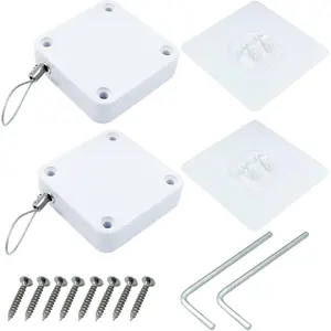 2 count Punch Free Automatic Sliding Door Closer, Auto Sensor with Steel Drawstring for Bathroom Bedroom Office (White)