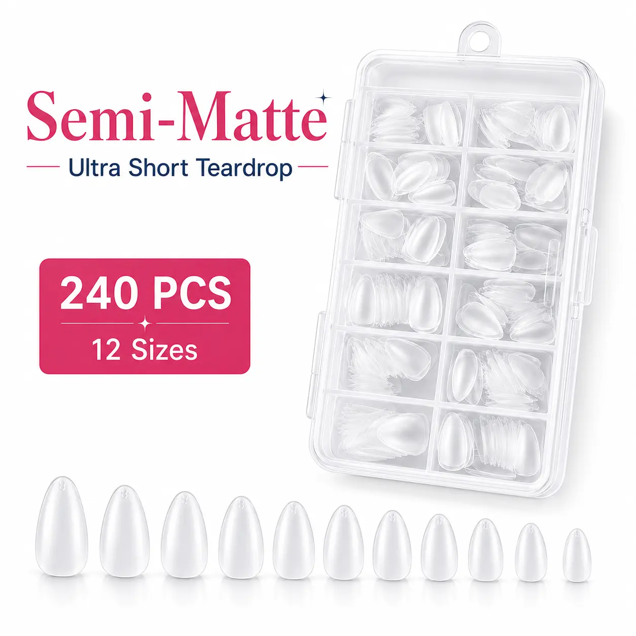 240 PCS Boxed Short Almond False Nail Tips - Semi-Transparent Semi-Matte Seamless No-Trace Gel Polish-Friendly Extensions, Dual-Use Full/Half Cover Press-On Supplies with Storage Box, Beginner-Friendly No-Damage Tool for DIY Home Art & Salons