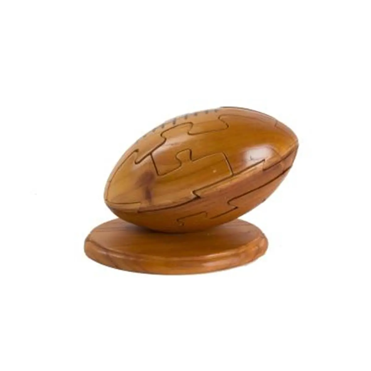 212 MAIN Brown 3D Football Handcrafted Chinese Rosewood Wooden Jigsaw Puzzle - 6.25in L x 3.75in W x 4in H Lacquer Finished, Durable, with Display Base, Kids' Sports Toy, Natural Wood Decor Gift, 3D Football Wooden Handmade Puzzle