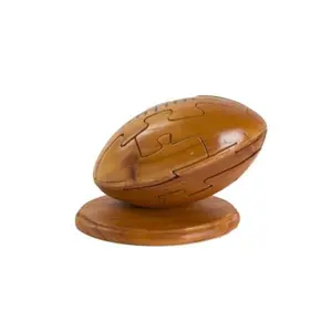 212 MAIN Brown 3D Football Wooden Handmade Puzzle, Durable Lacquer Finished Material, Included Display Base, Sports-Themed Fun Toy for Kids, Memorable Gift