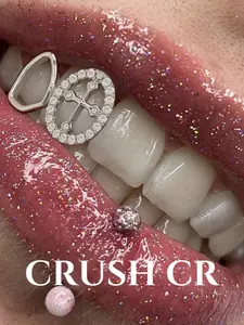 CRUSH CR 1pc 18K Gold Plated Copper Cross Grillz Full Cubic Zirconia Inlaid, Tooth Gems, Unisex Tooth Jewelry for Women Teeth Accessory Suitable For Parties Street Style Daily Wear Zircon Accent Hip-Hop Teeth Jewelry, Golden Color