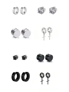 Fashion Titanium Steel Ear Cuffs Unisex Trendy Unique Earrings No Piercing Stainless Steel Jewelry Set of 8 Pairs