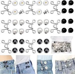 48 Pieces Adjustable Waist Buckle Extender Set, 8 Set 4 Style Jean Button Pins No Sewing Pants Clips for Waist